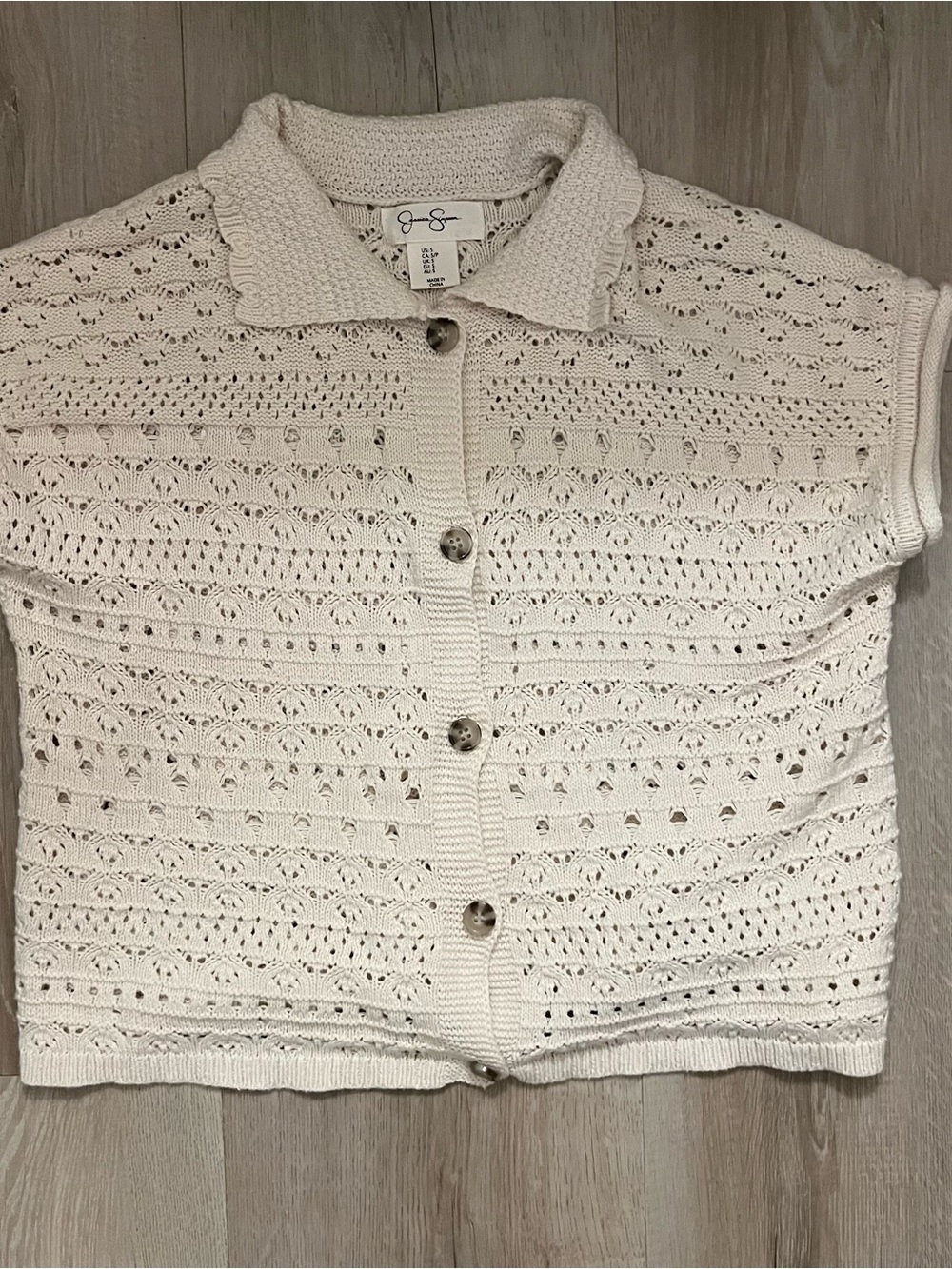 Cream Crochet Knit Button Cardigan